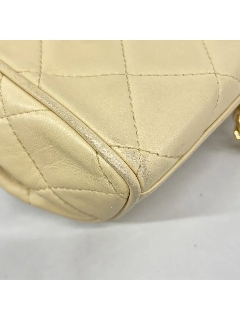 Chanel Shoulder Bag Quilted Lambskin Beige Gold
